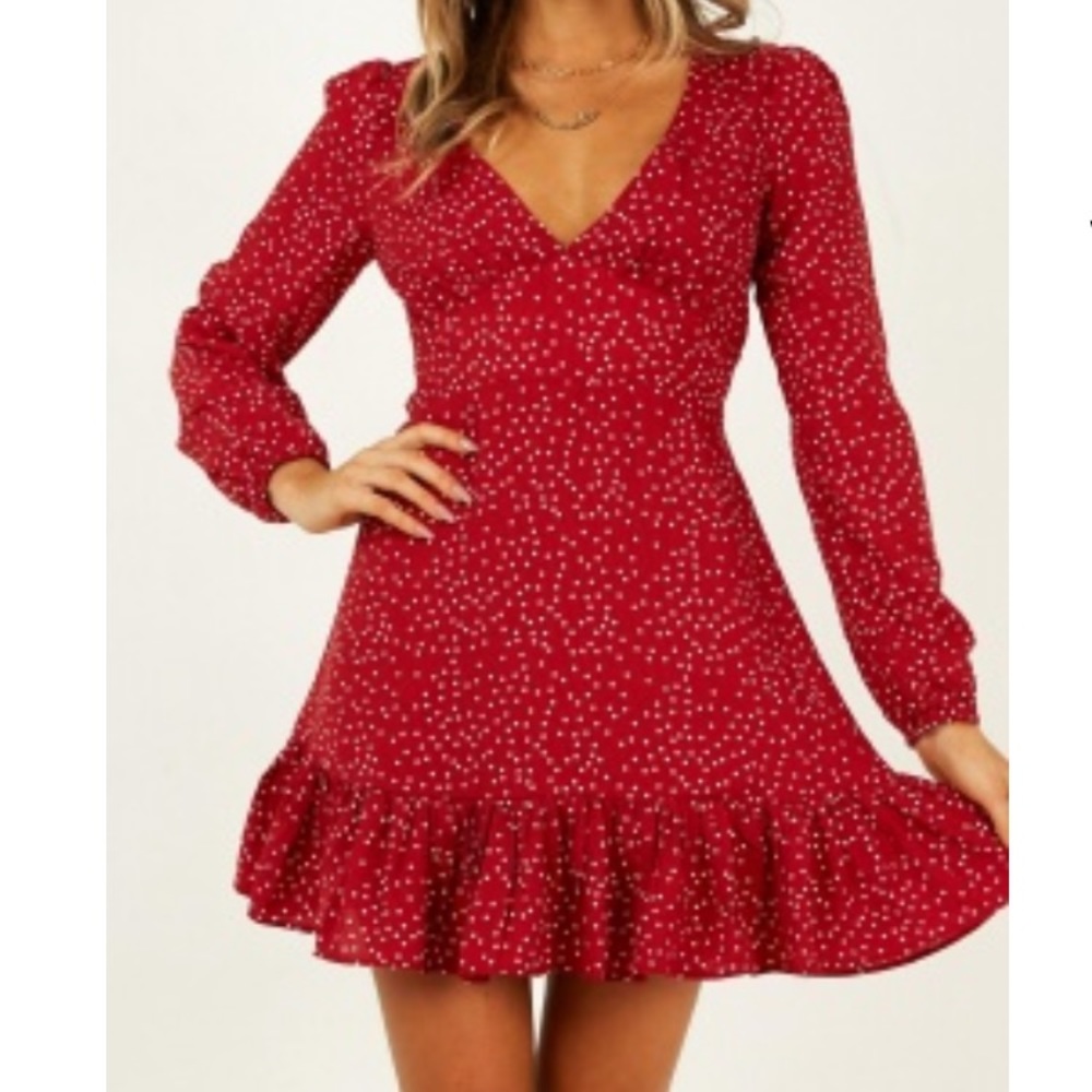 Worlds Away Dress in Wine Polkadot